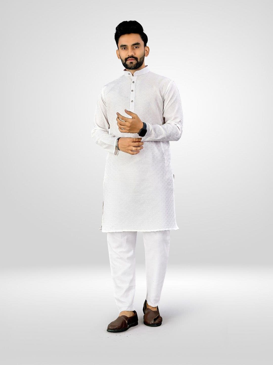 PRIMEICON Men Embroidered Band Collar Straight Kurta - view 1