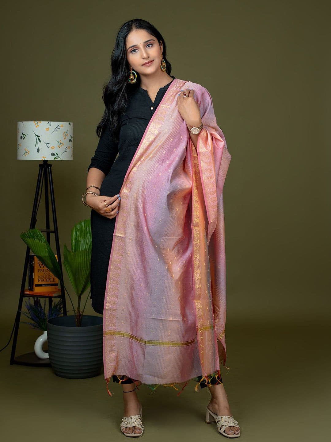 HELLA FASHIONS Floral Woven Design Chanderi Dupatta - view 1
