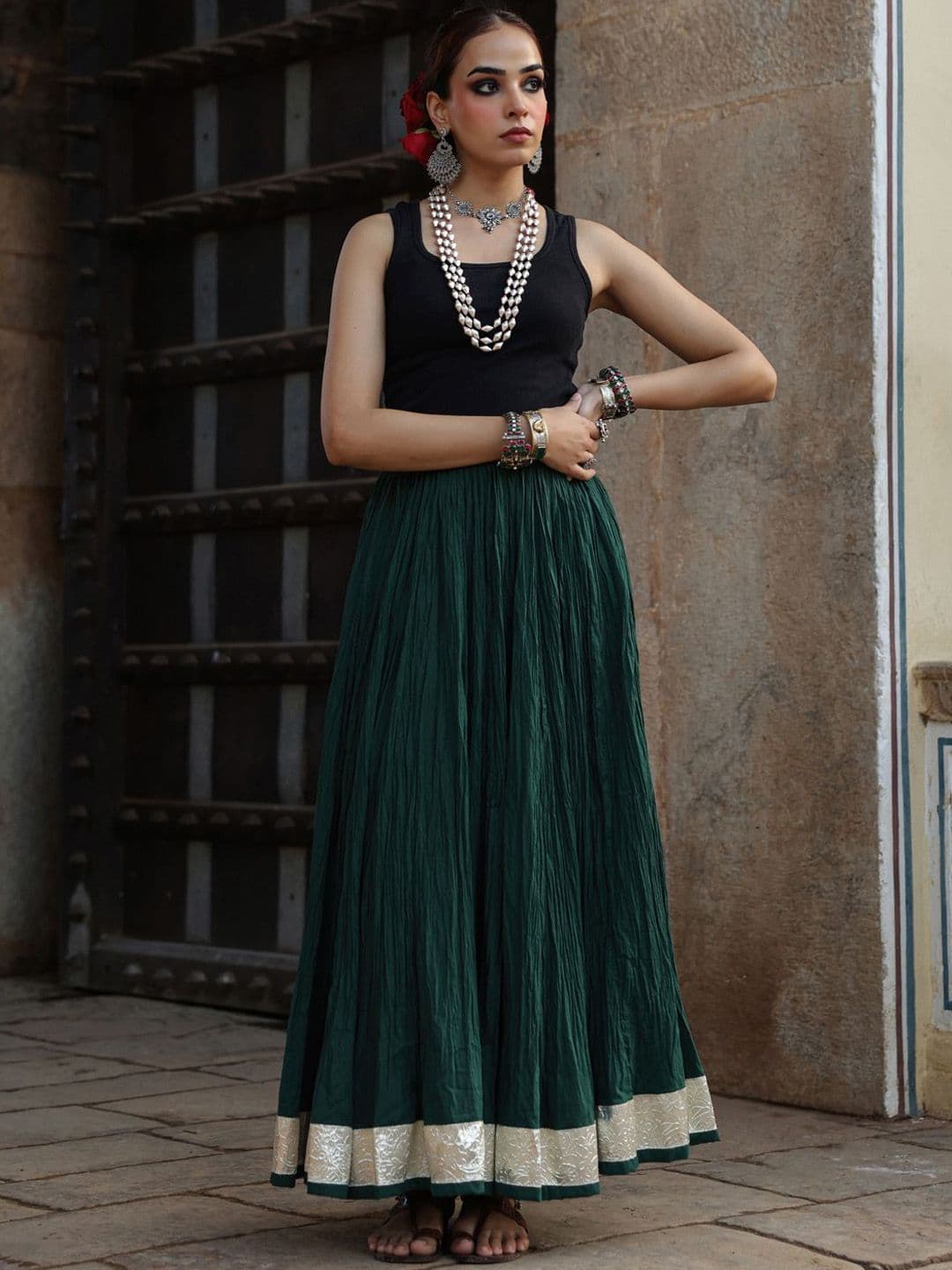 anayna Pure Cotton Flared Maxi Skirt - view 1