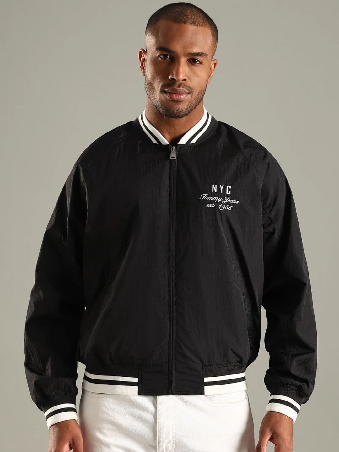 Tommy Hilfiger Typography Printed Stand Collar Bomber Jacket - view 1