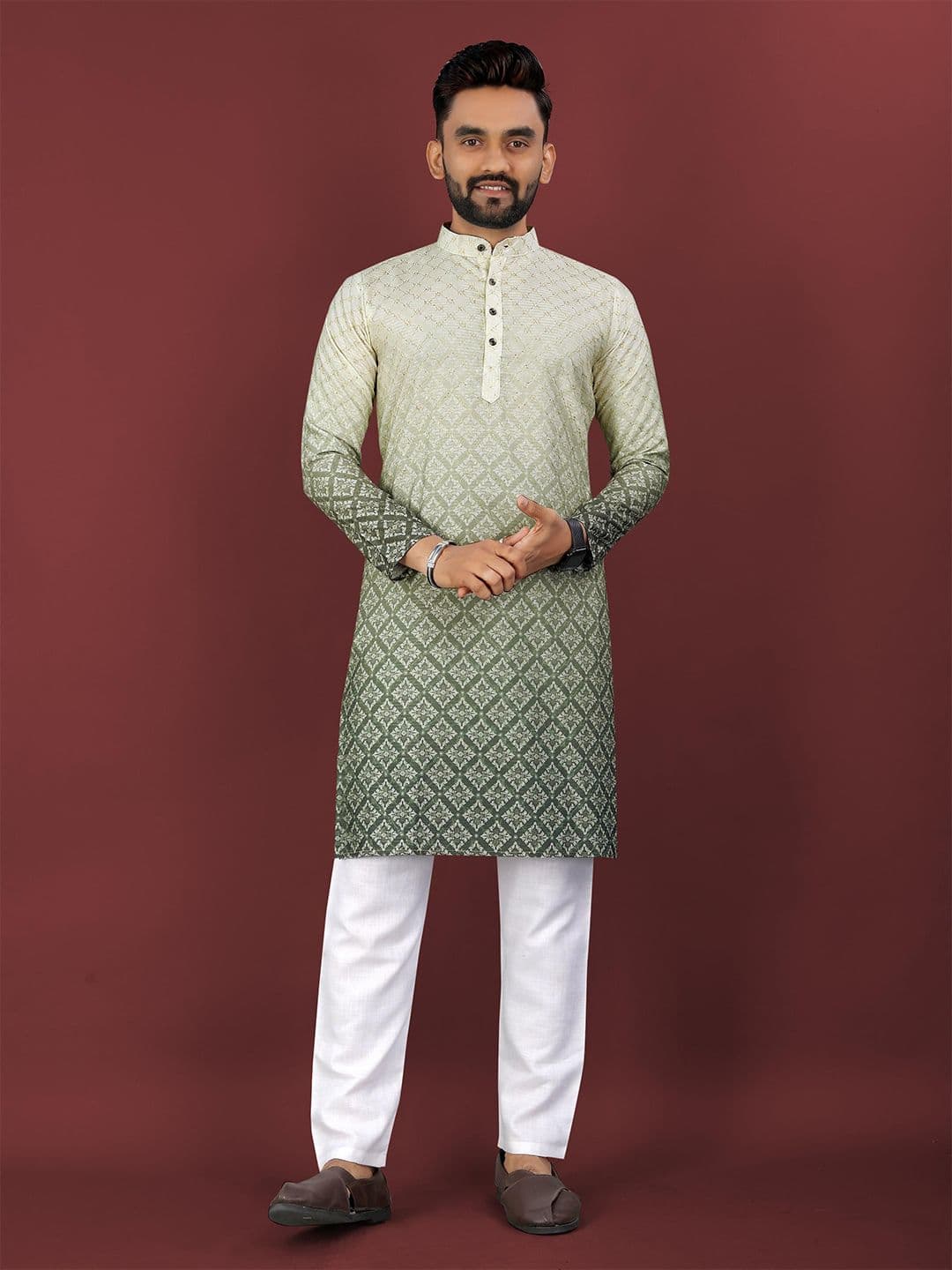 LADY BERRY Ethnic Motifs Printed Mandarin Collar Sequinned Straight Kurta - view 1