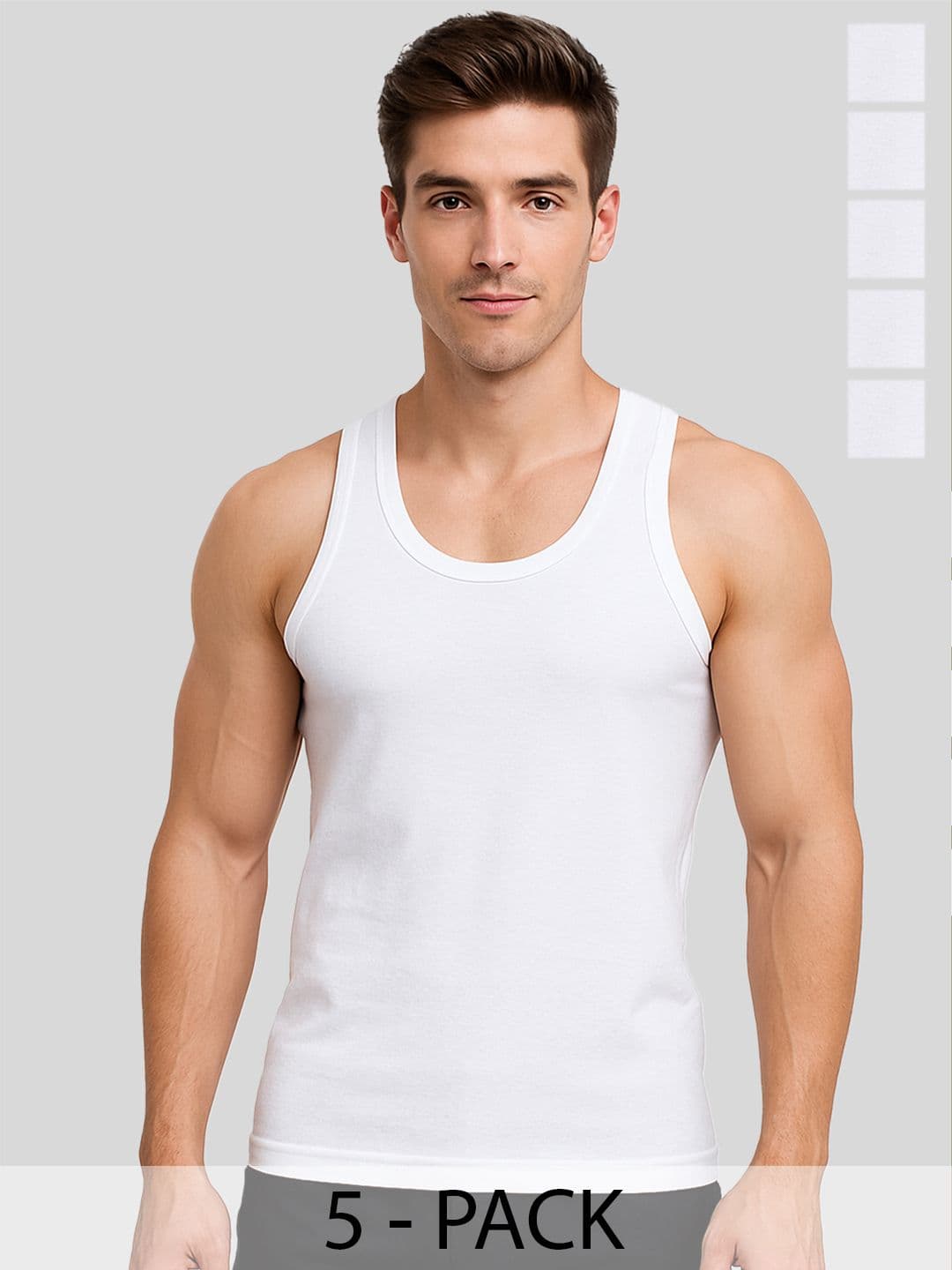 AMUL COMFY Pack Of 5 Cotton Undershirt Vests AC-PLVESTWHTRN-WHT-S-5PC - view 1