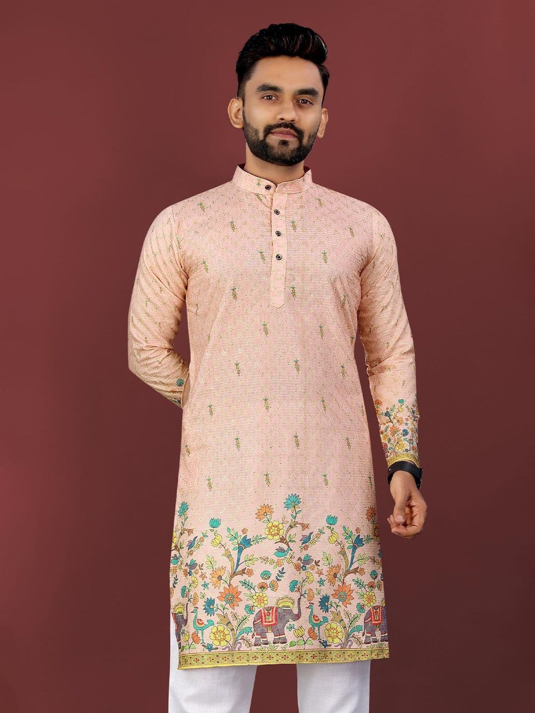 LADY BERRY Men Ethnic Motifs Printed Sequinned Kurta - view 1