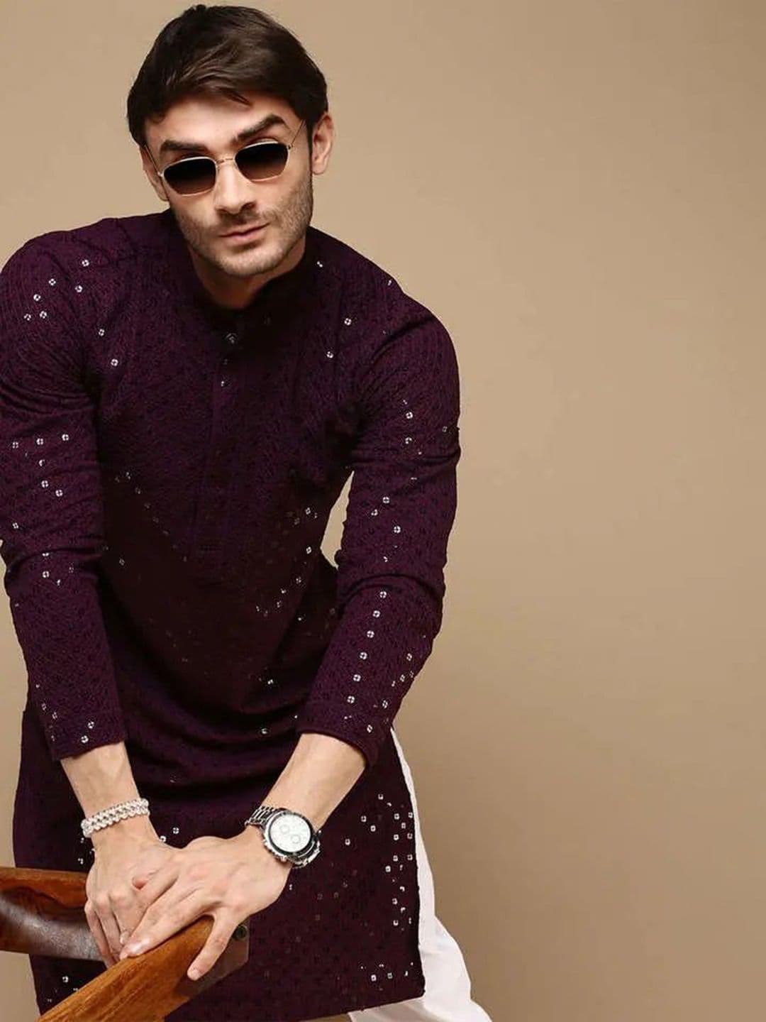 LADY BERRY Men Ethnic Motifs Embroidered Sequinned Kurta - view 1