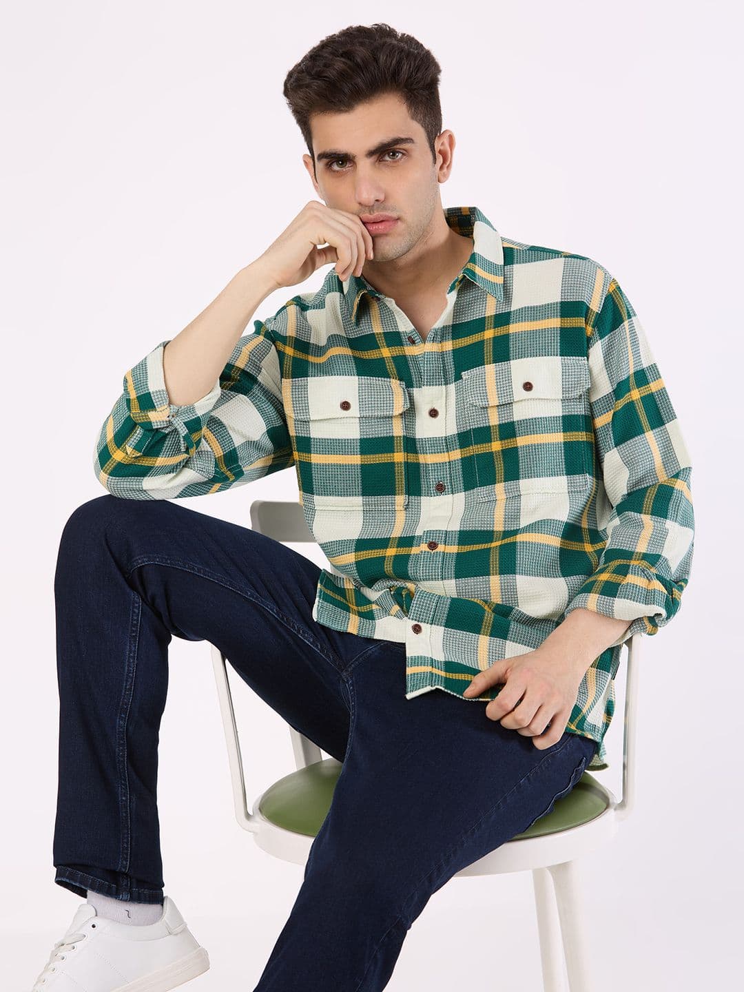 Pepe Jeans Tartan Checks Checked Spread Collar Cotton Shirt - view 1