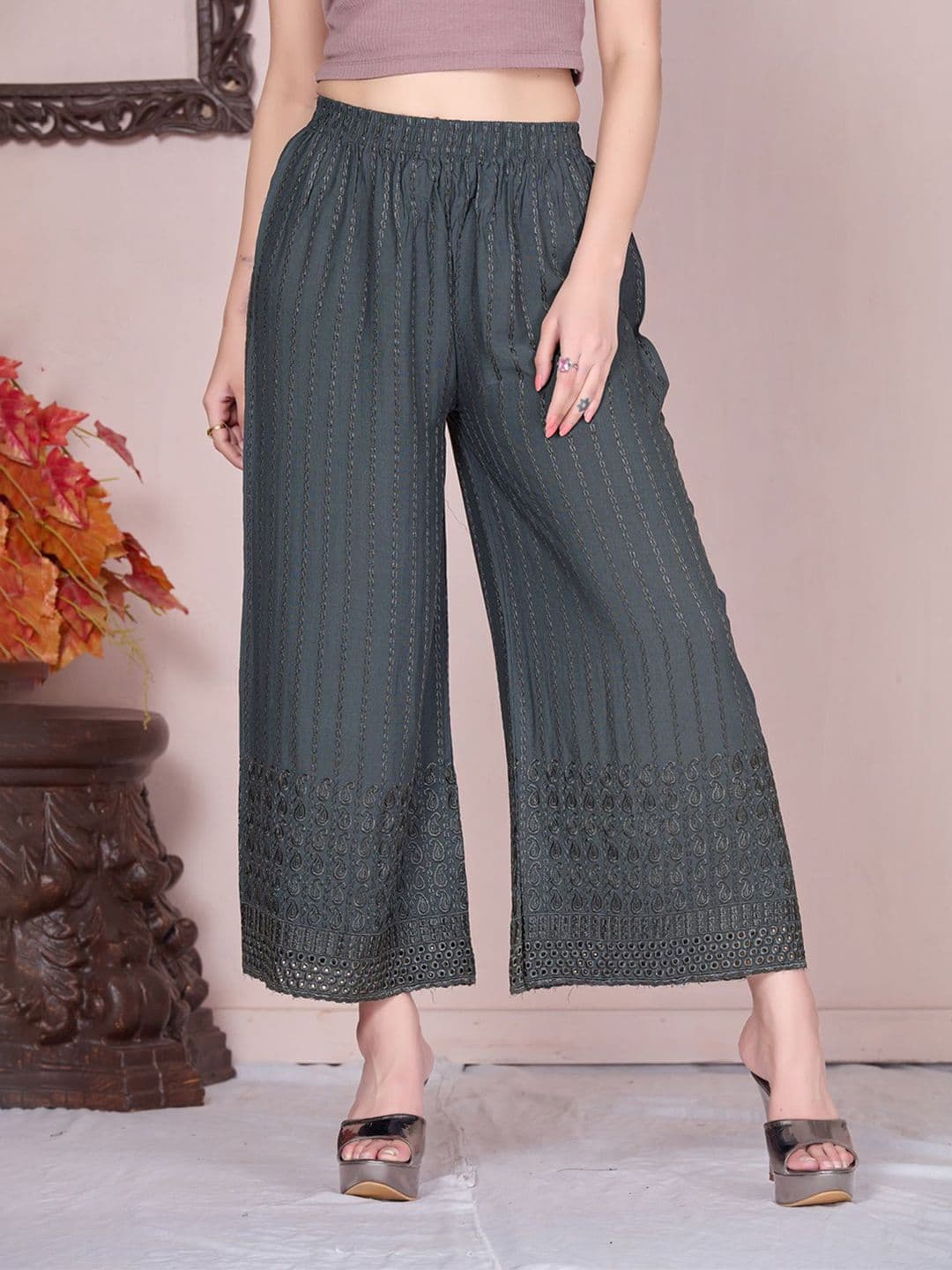 Vivika Women Paisley Embroidered Wide Leg Palazzos - view 1