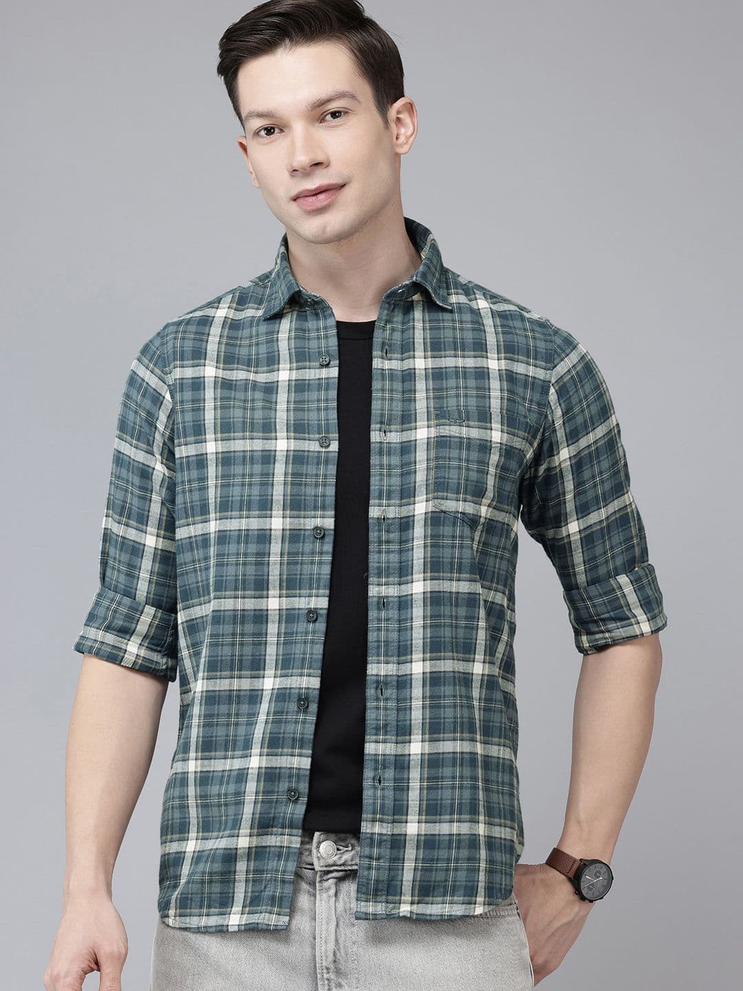 ColorPlus Slim Fit Checked Pure Cotton Casual Shirt - view 1