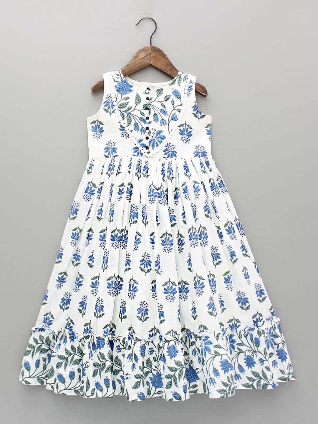 White World Girls Floral Printed Round-Neck Fit-Flared Ethnic Dresses - view 1