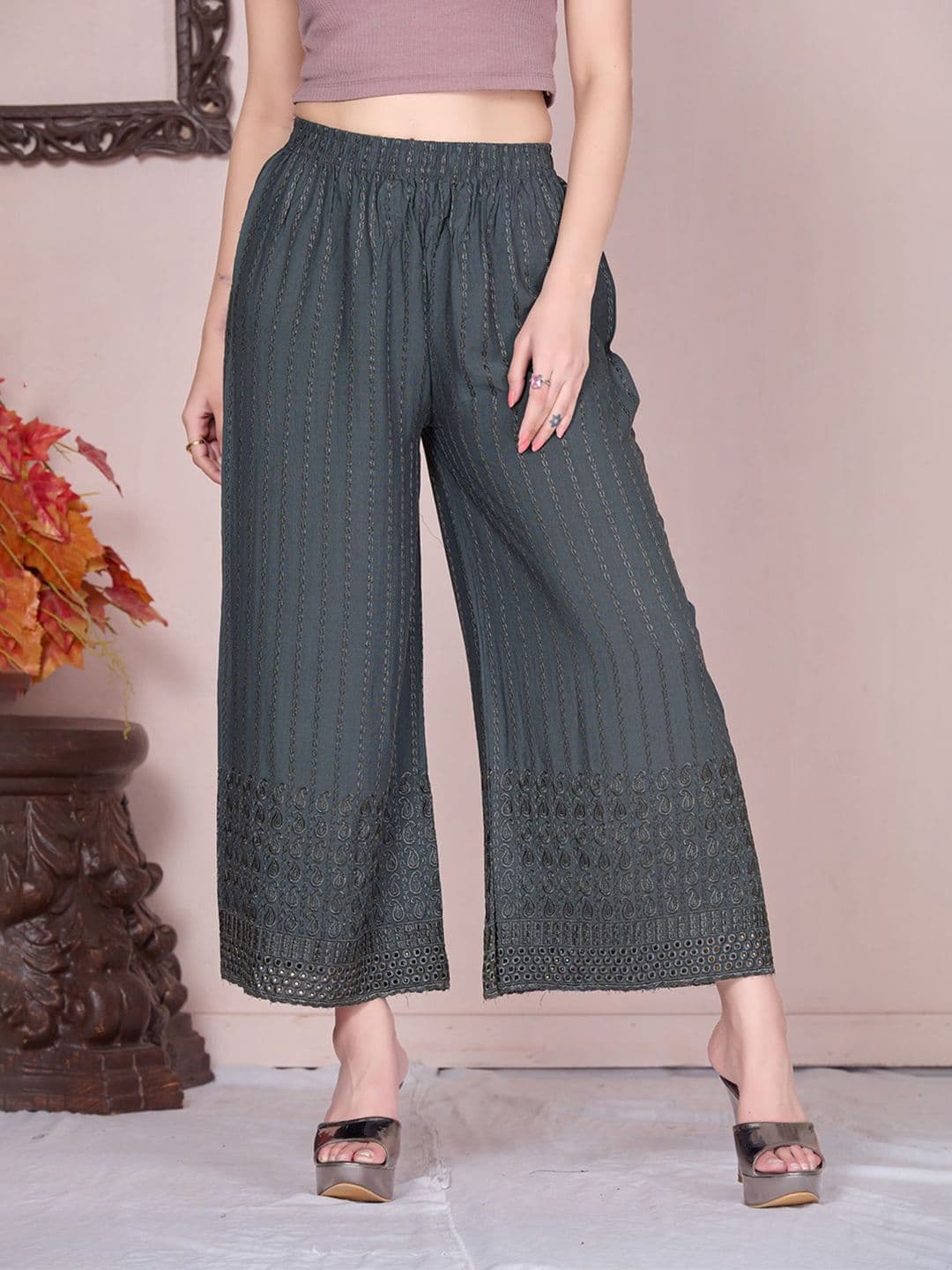 Vivika Women Paisley Embroidered Wide Leg Palazzos - view 1
