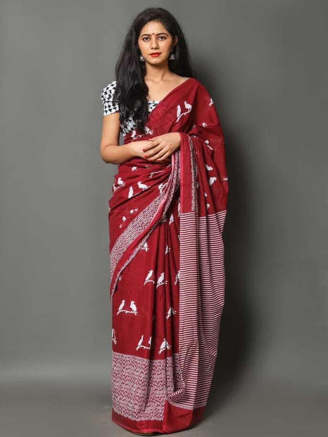 Lovwear Maroon Pure Cotton Sarees - view 1
