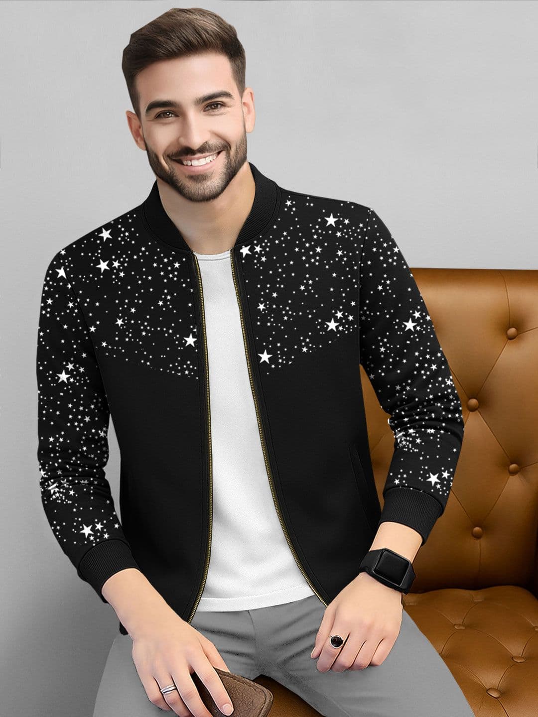 TRIPR Abstract Printed Stand Collar Long Sleeves Bomber Jacket - view 1
