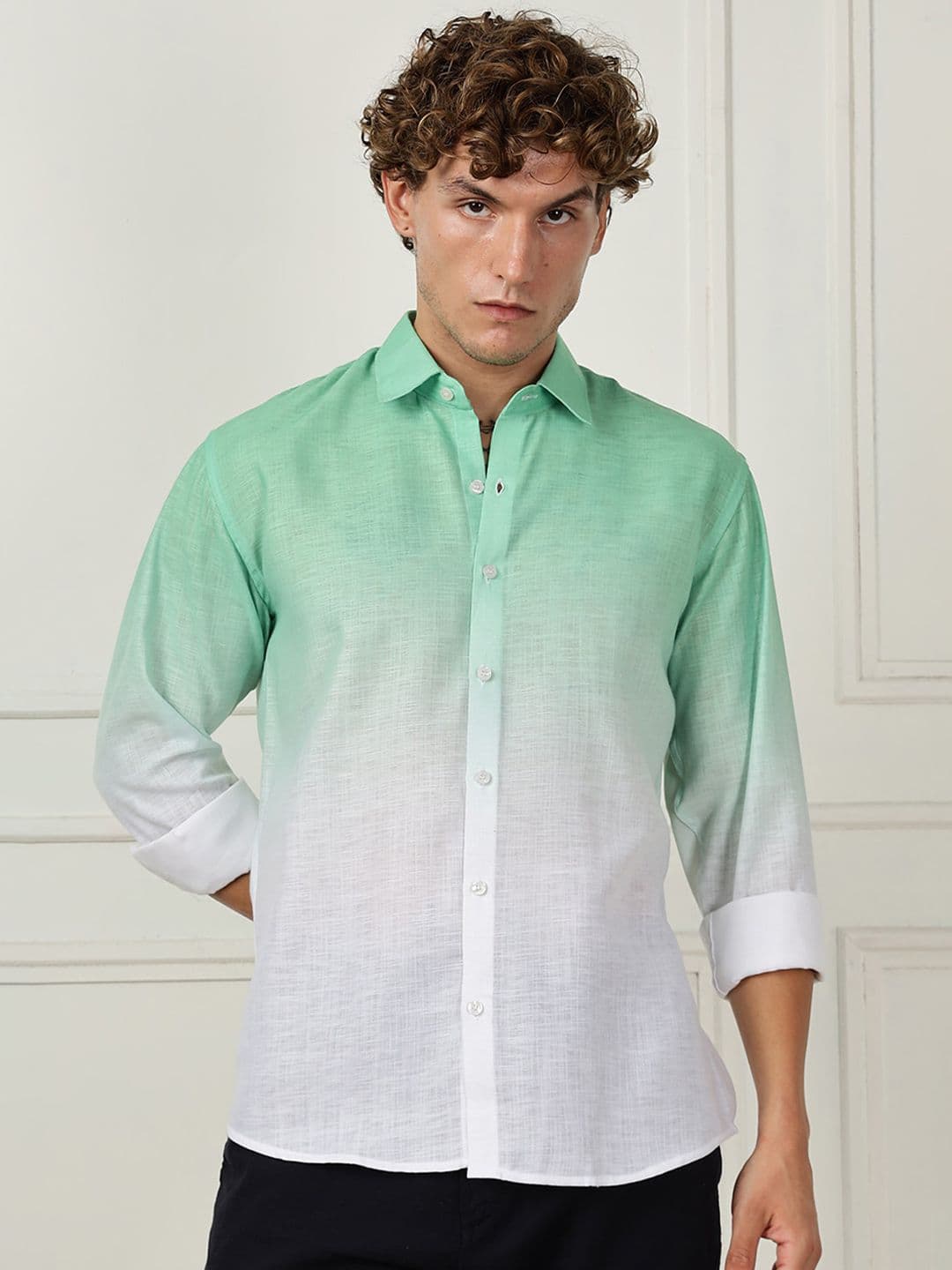 Vestirio Classic Relaxed Fit Ombre Spread Collar Casual Shirt - view 1