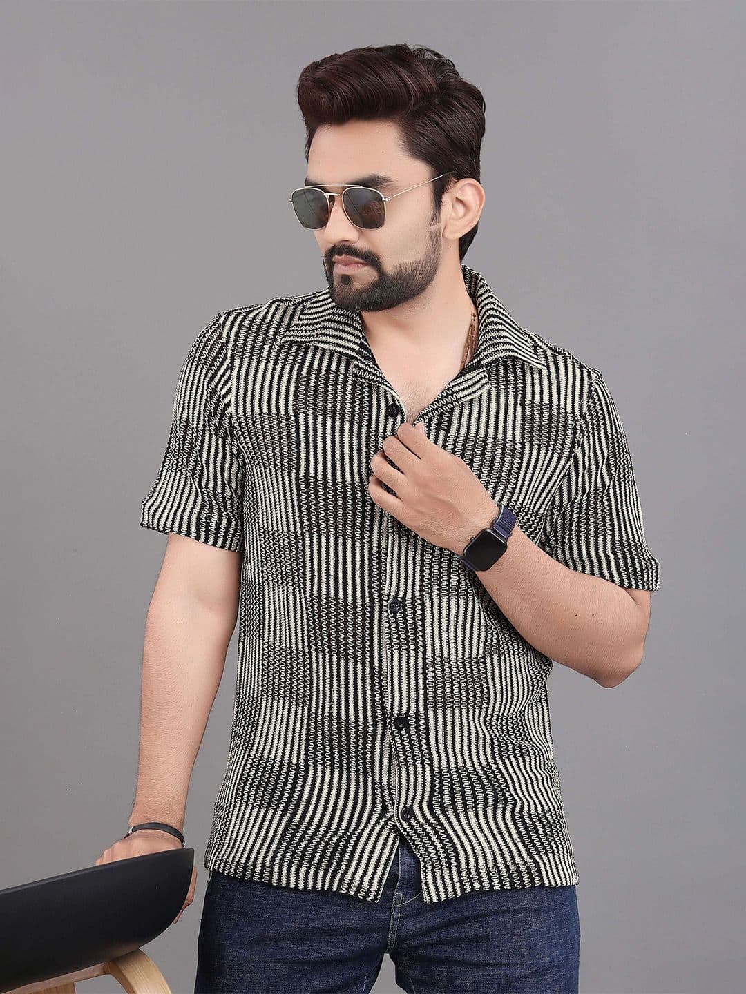 Mast & Harbour Striped Spread Collar Cotton Shirt - view 1