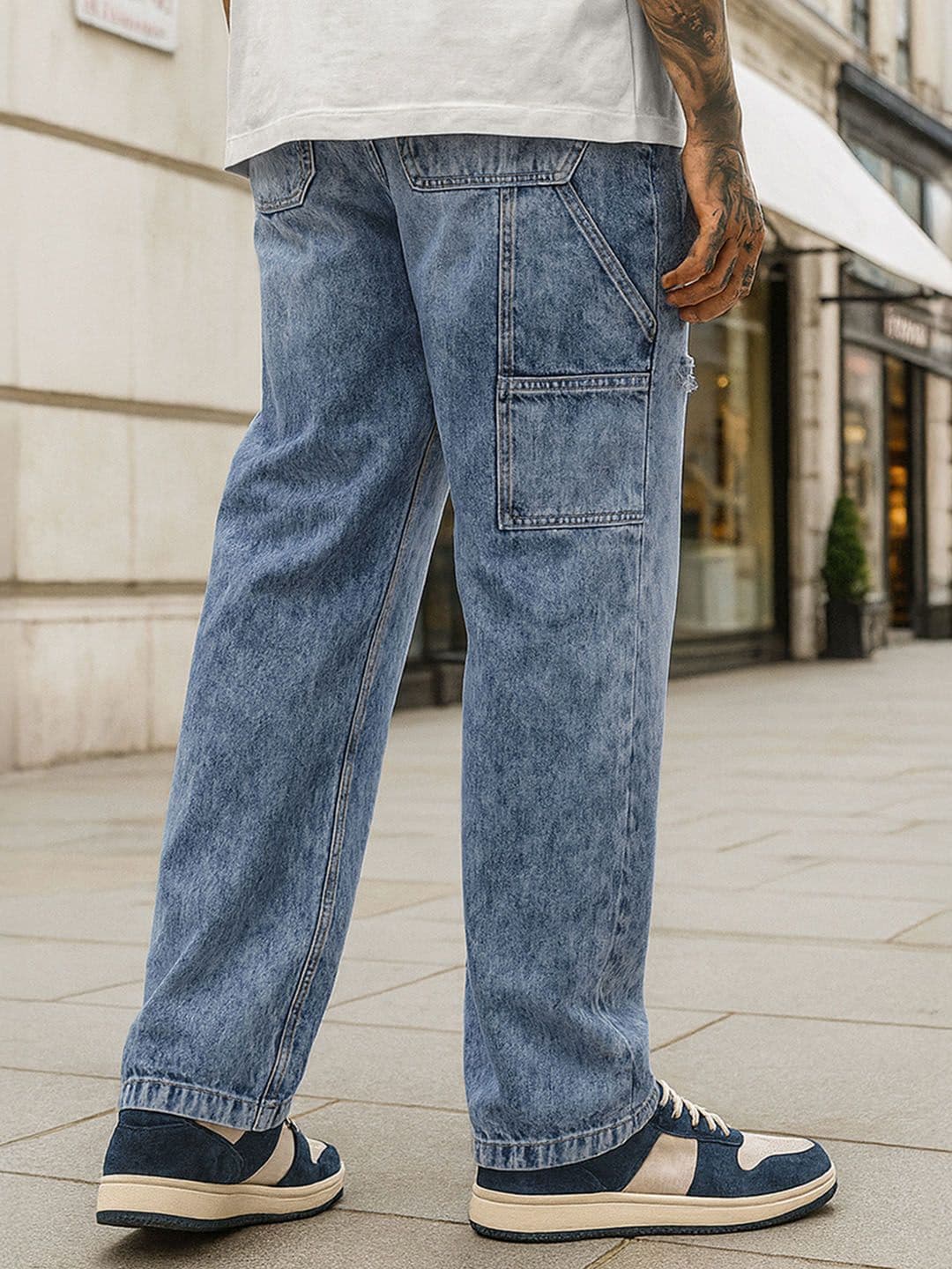 Bewakoof Men Blue Washed Straight Fit Pure Cotton Jeans - view 1