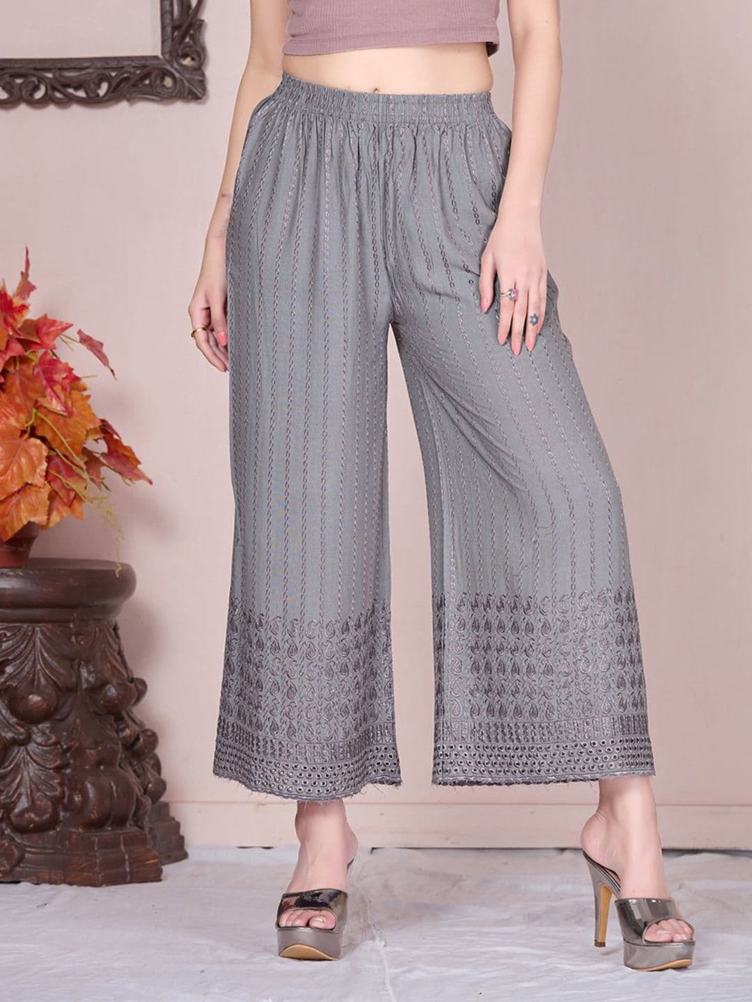 Vivika Women Embroidered Ethnic Chikankari Palazzos - view 1