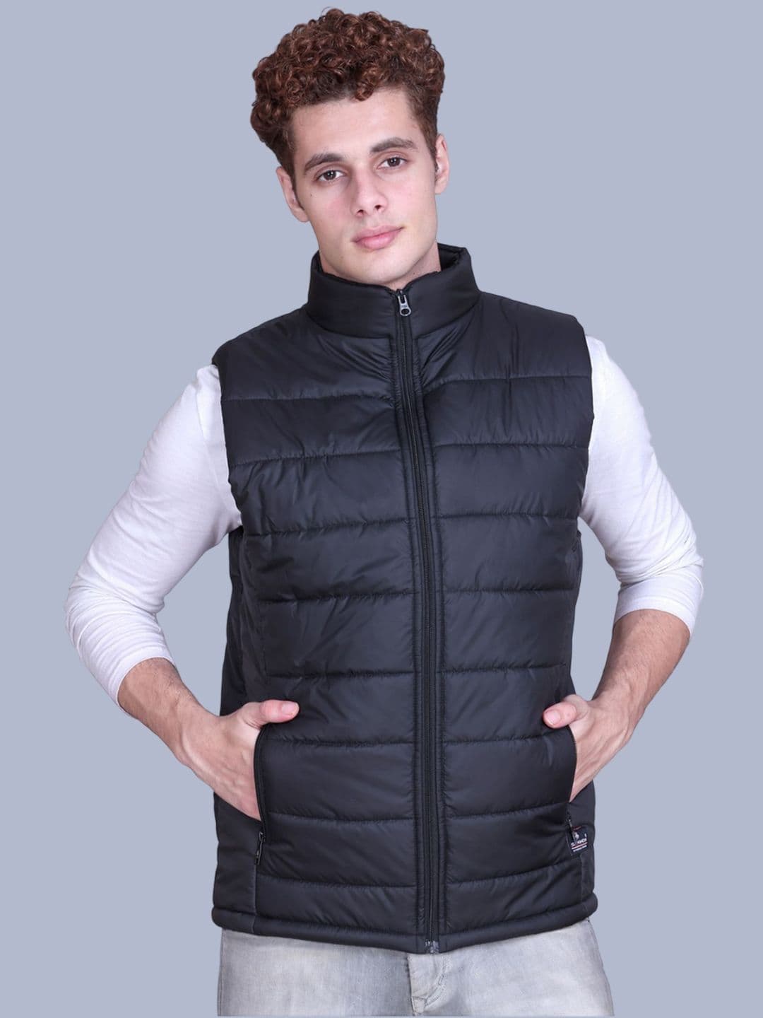 SANHOK Men Mock Collar Solid Lightweight Gele Jacket - view 1