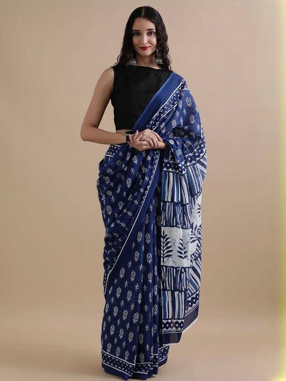 Lovwear Blue Pure Cotton Sarees - view 1