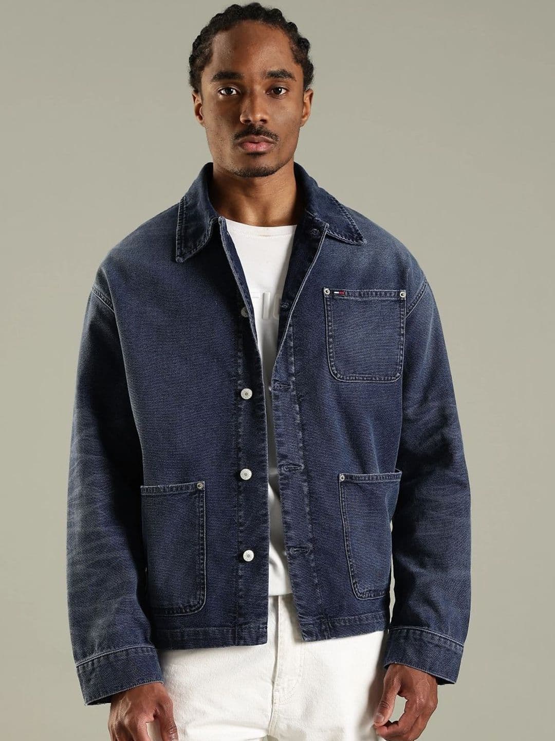 Tommy Hilfiger Men Spread Collar Solid Denim Jacket - view 1