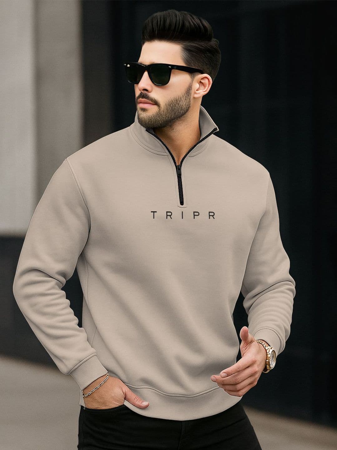 TRIPR Men Printed Mock Collar Half Zipper Sweatshirt - view 1