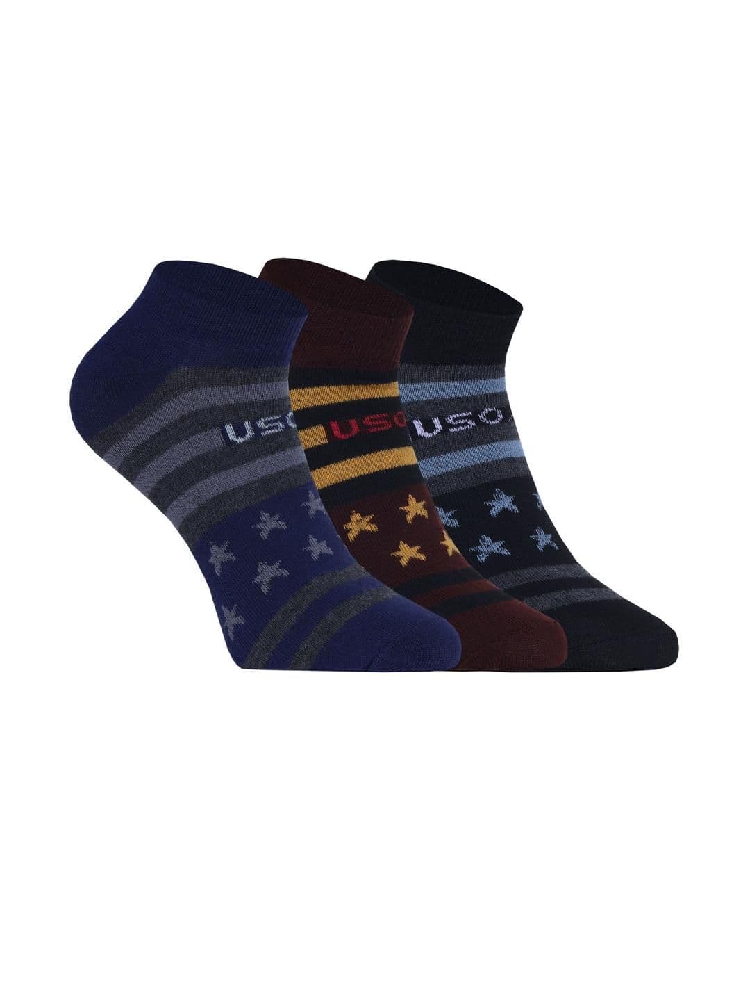 HEBTROCO Men Pack Of 3 Patterned Cotton Ankle Length Socks - view 1
