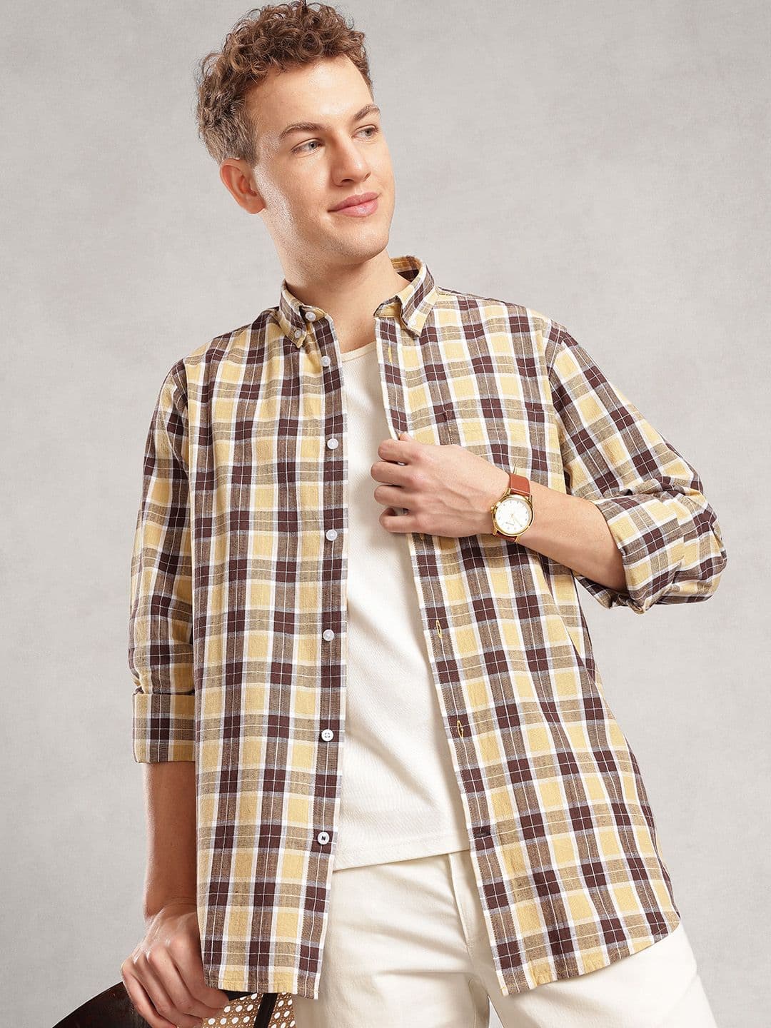 Nautica Cotton Linen Tartan Checked Classic Fit Casual Shirt - view 1