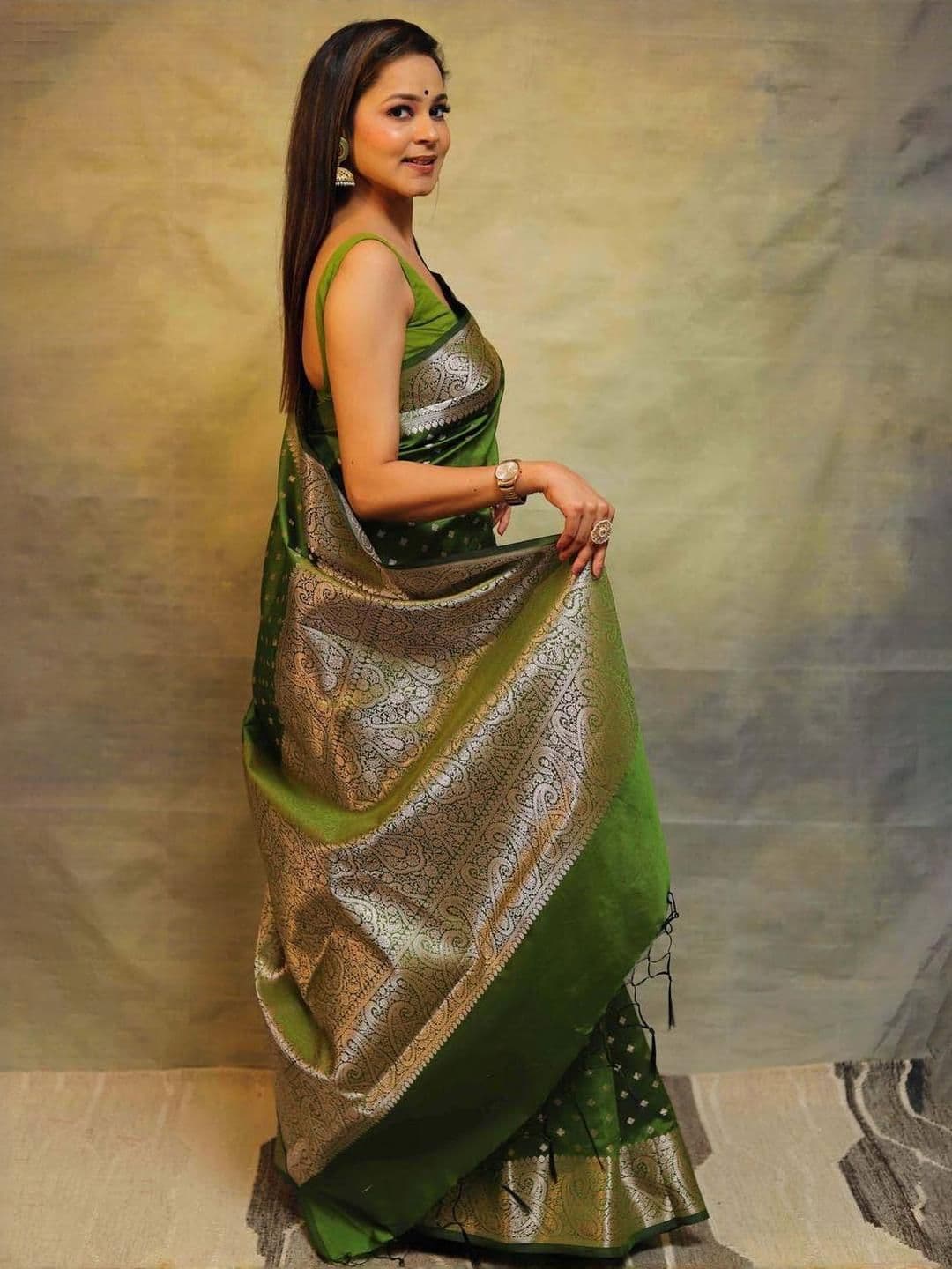 Sita Green Silk Blend Woven Design Sarees - view 1
