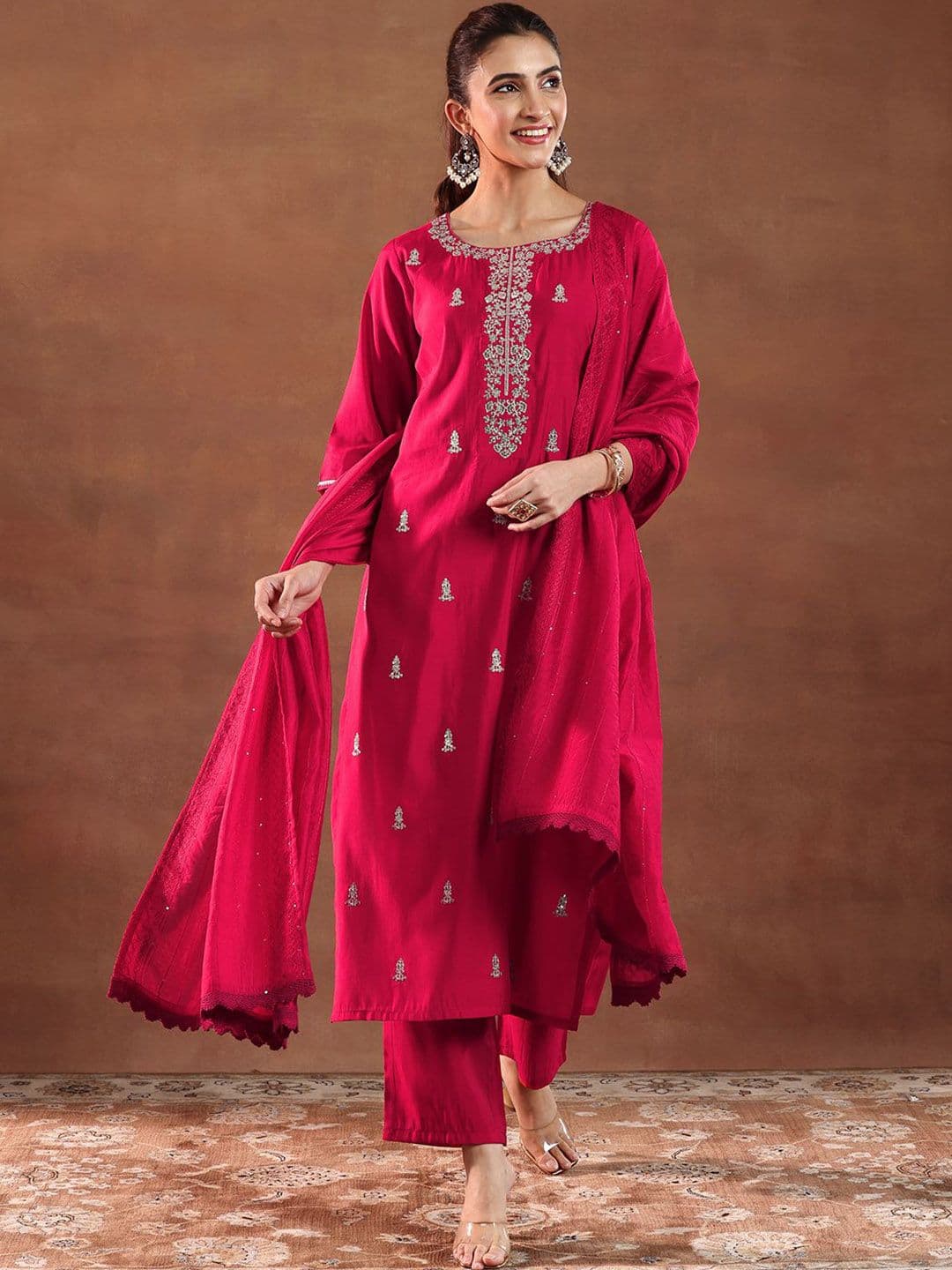 Gerua By Libas Women Ethnic Motifs Self Design Kurta with Trousers & Dupatta - view 1