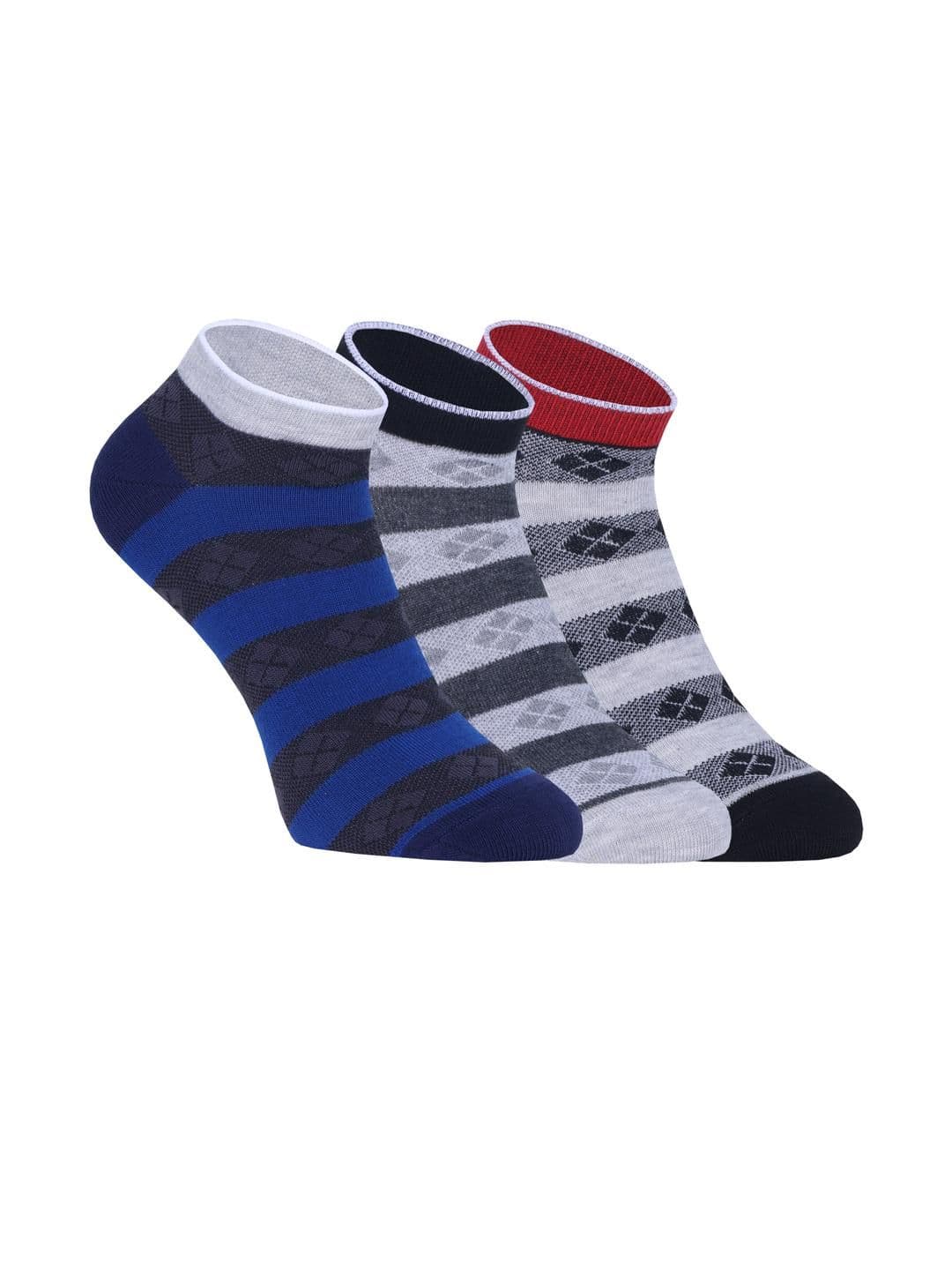 HEBTROCO Men Pack of 3 Striped Cotton Ankle Length Socks - view 1