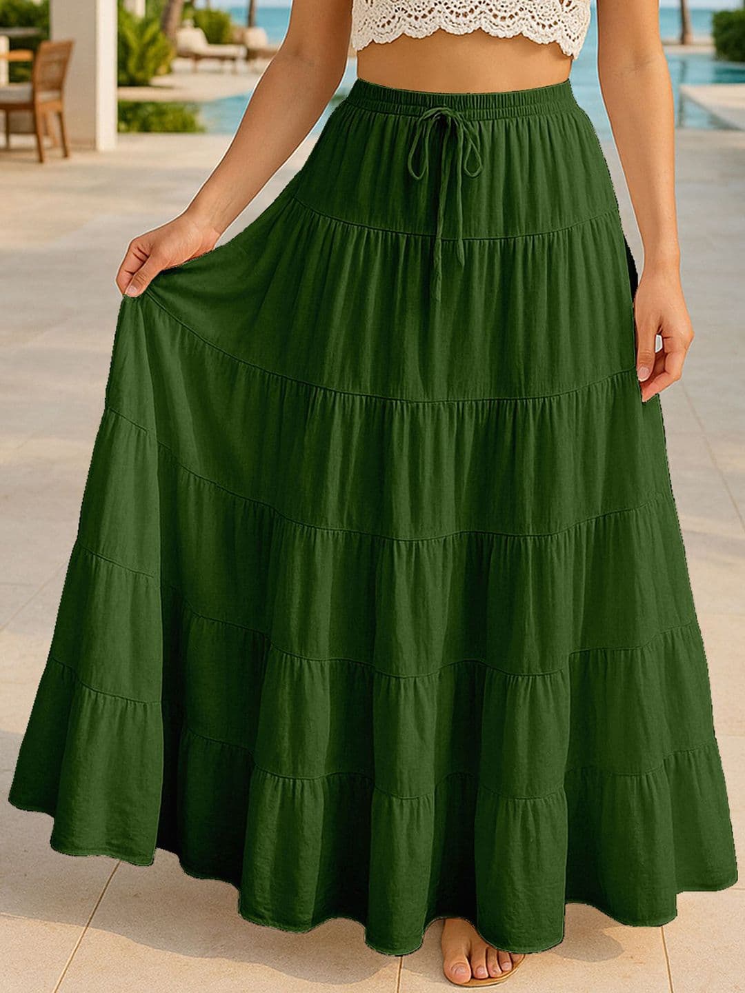 Moomaya Cotton Tiered Maxi Skirt - view 1