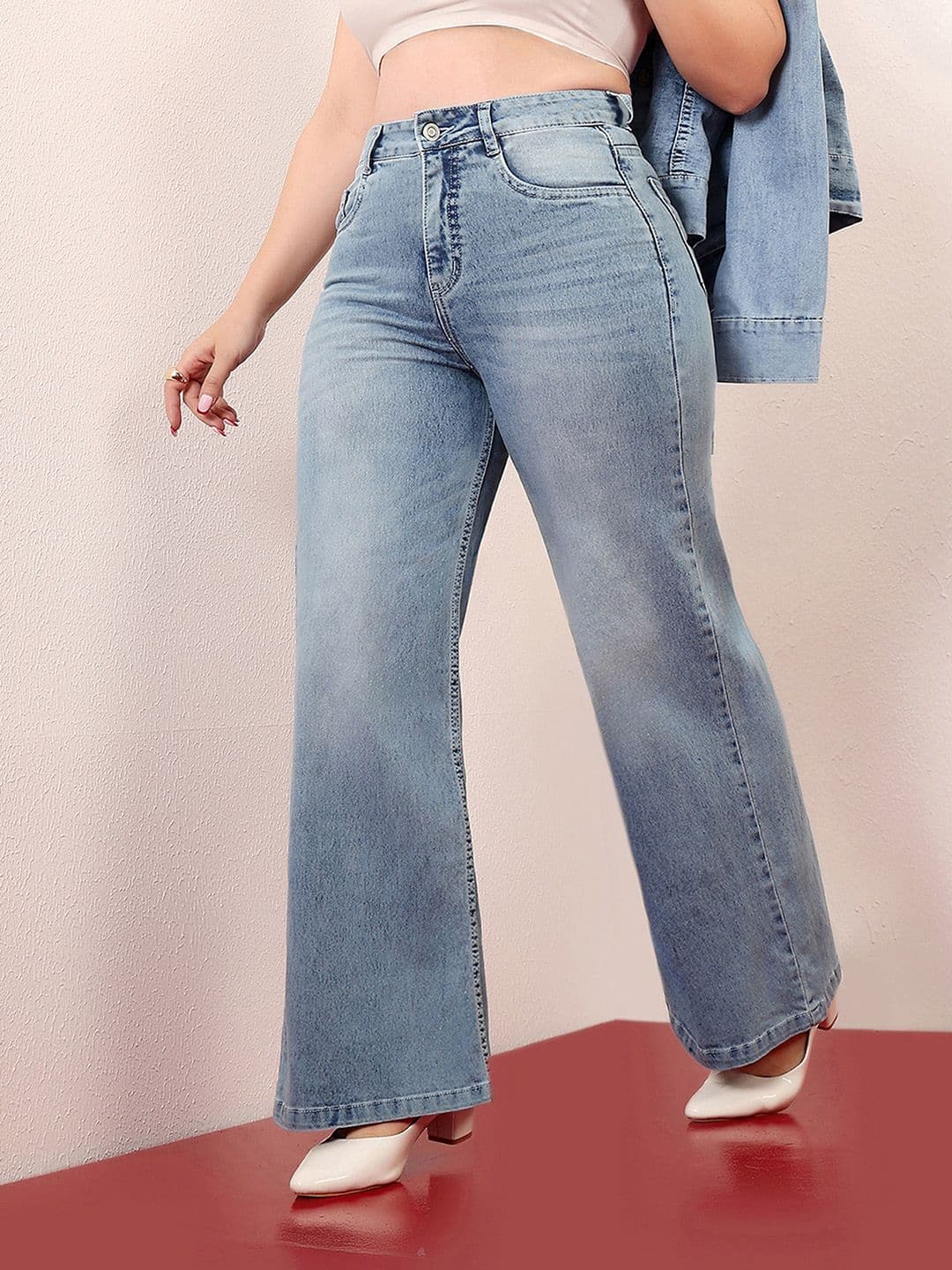 Miss Chase A+ Plus Size Women Wide-Leg High-Rise Regular-Length Stretchable Shaping Denim Jeans - view 1