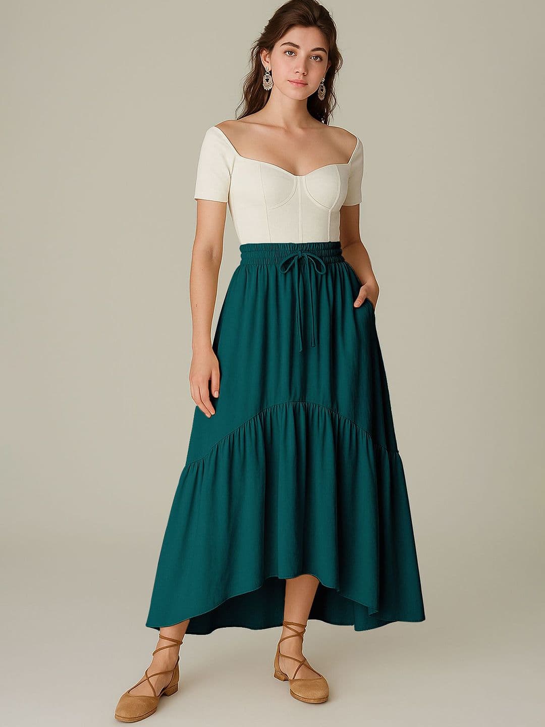 Moomaya Women Renaissance Style Tiered Maxi Skirt With Pockets - view 1