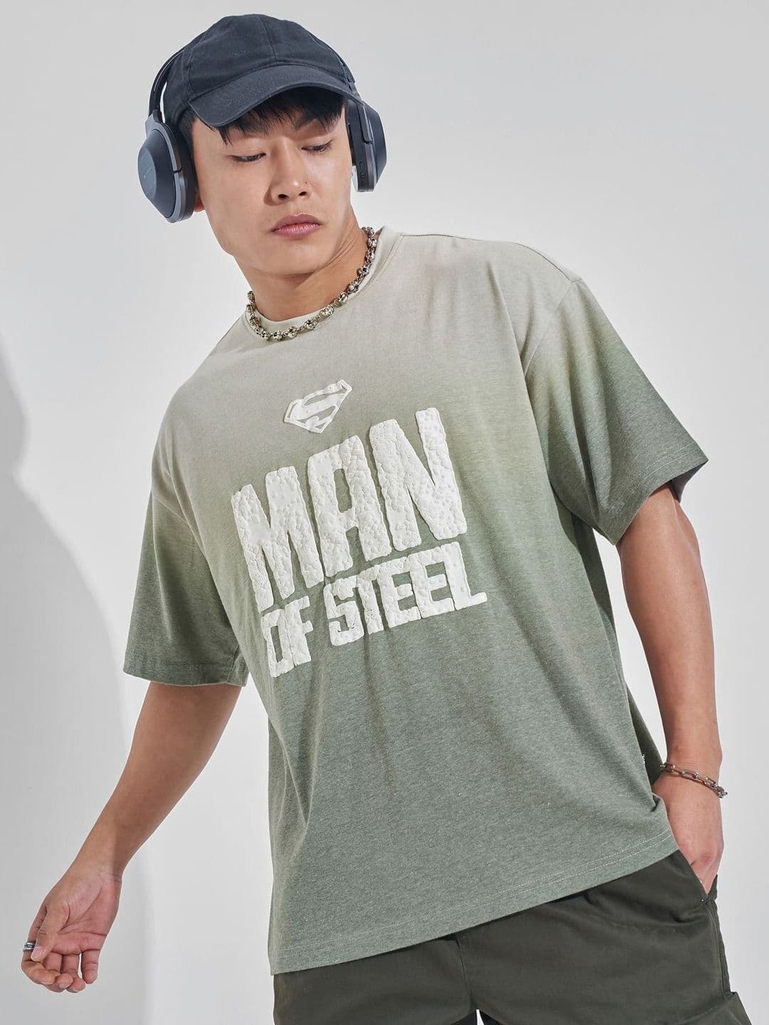 HIGHLANDER Men Superman Self Design Round Neck Oversized T-shirt - view 1