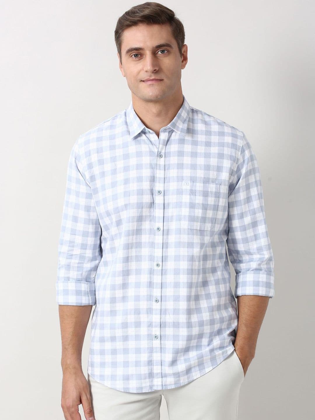 Peter England Casuals Men Slim Fit Gingham Checked Spread Collar Pure Cotton Casual Shirt - view 1
