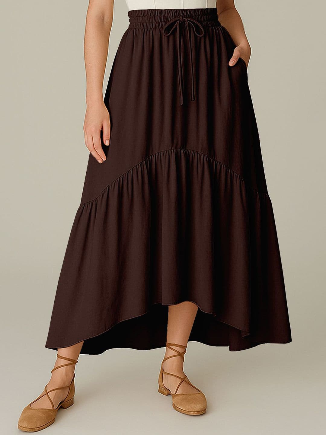 Moomaya Women Tiered High-Low Midi Skirts With Pockets - view 1