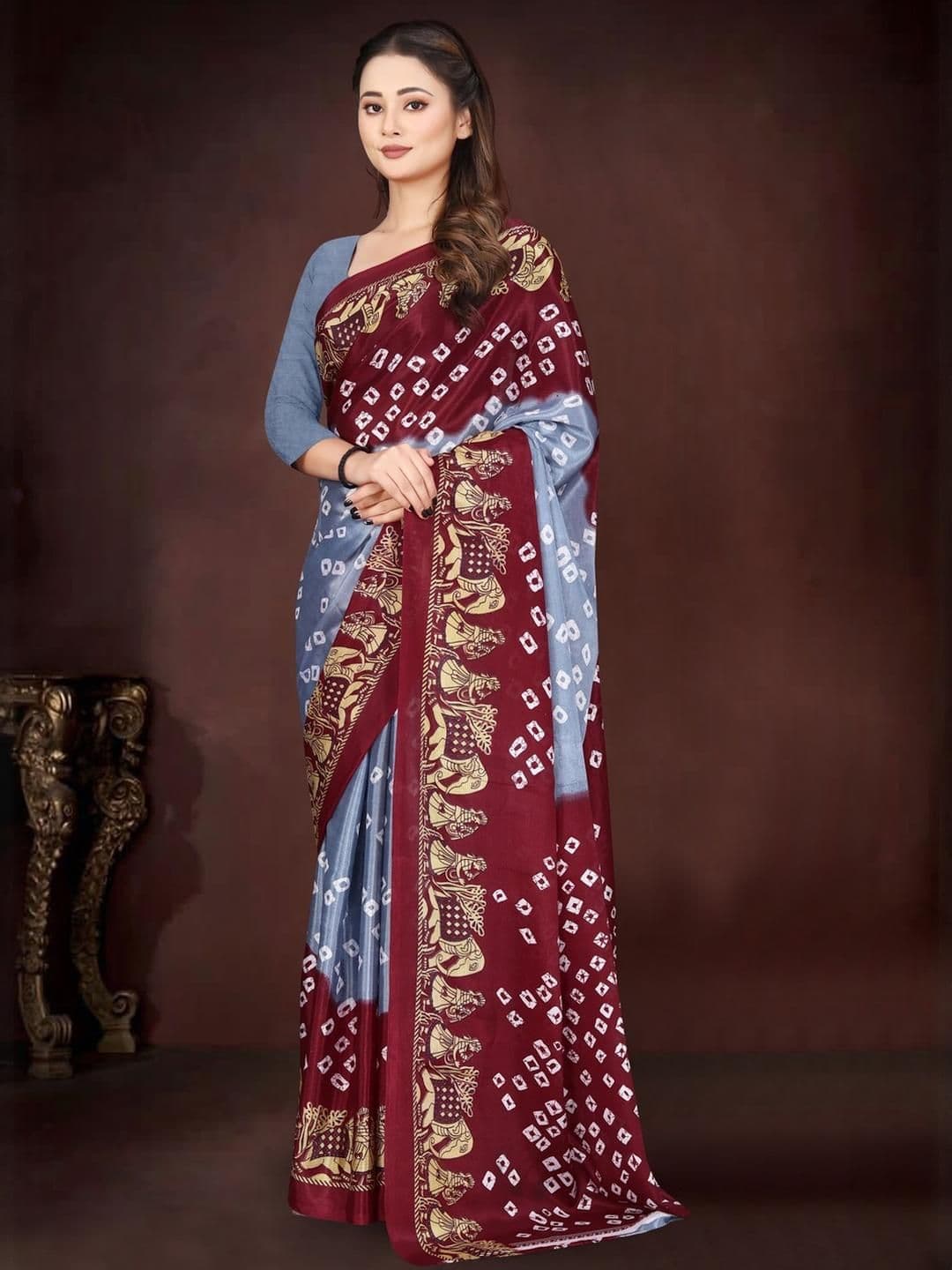Jihana Fab Grey Poly Chiffon Sarees - view 1