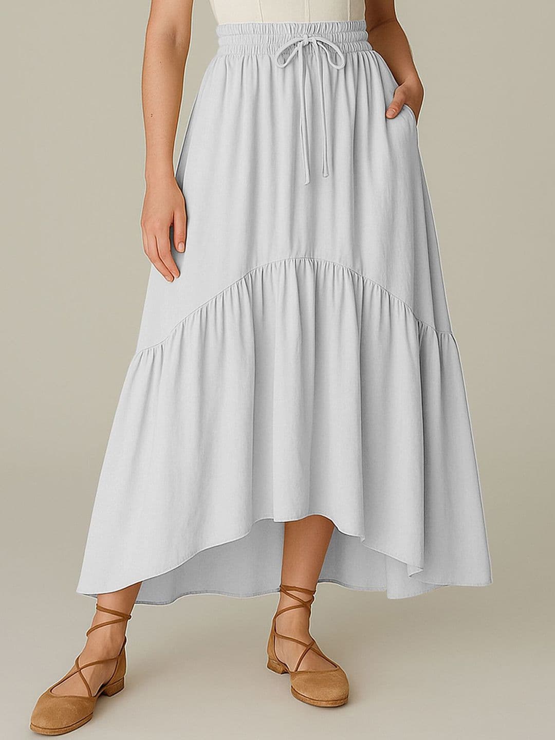 Moomaya Cotton Renaissance Style Tiered Maxi Skirt With Pockets - view 1