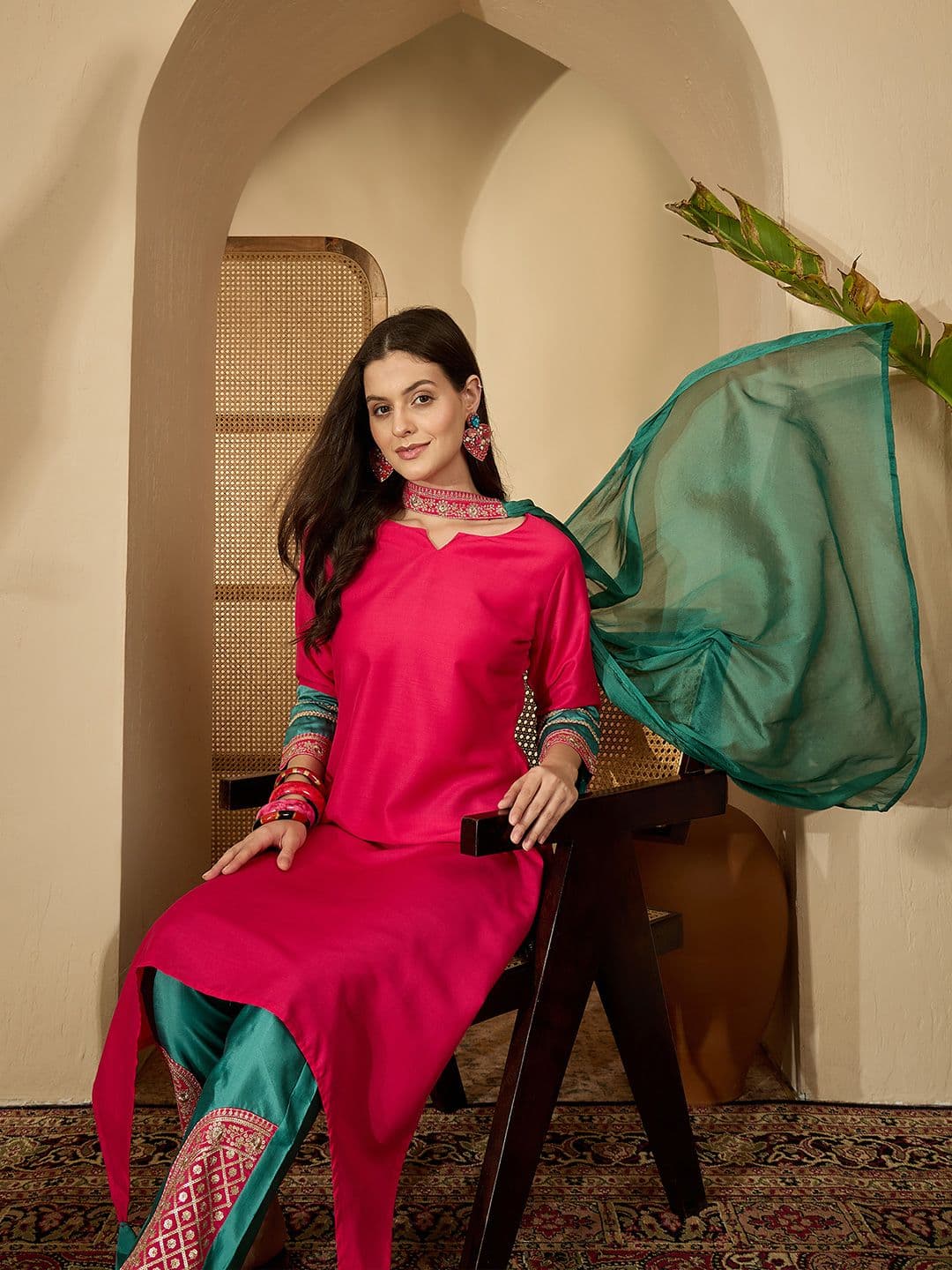 Youthnic Women Embroidered Asymmetric Kurta Pant With Choker Dupatta - view 1