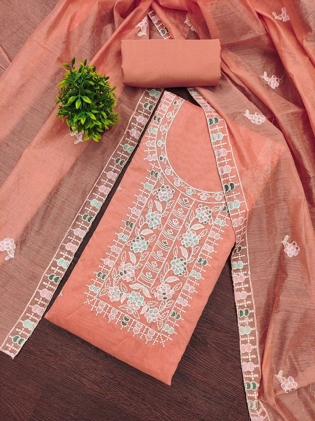 Panzora Floral Embroidered Chanderi Cotton Unstitched Dress Material - view 1