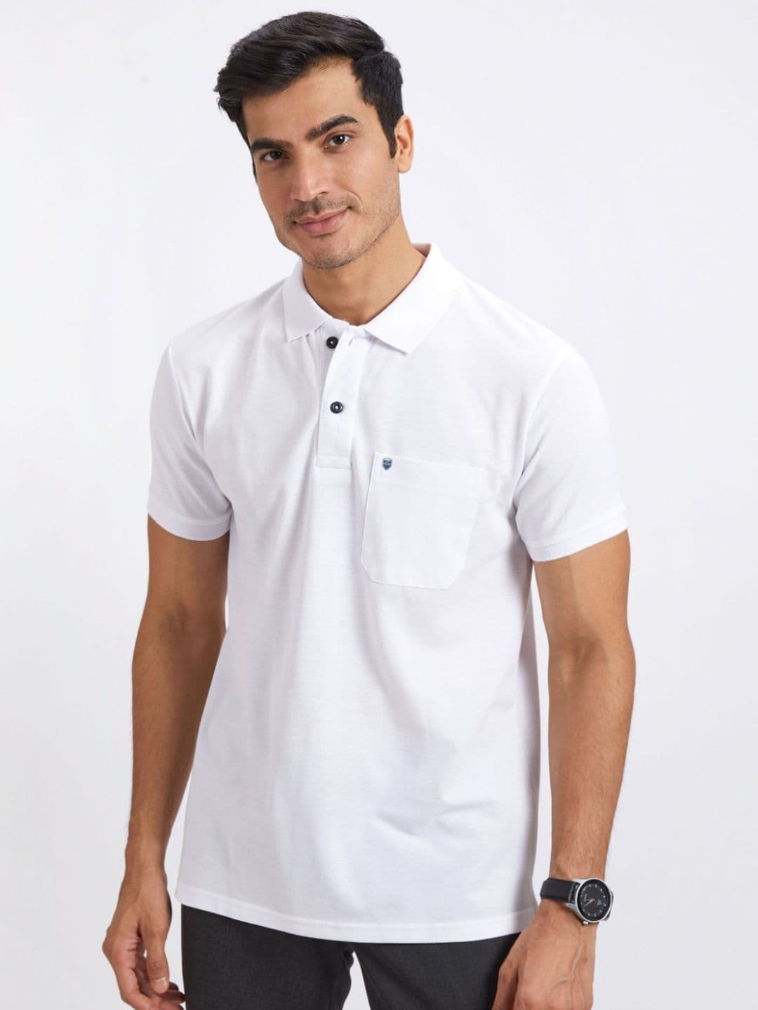 PRORIDERS Men Solid White Regular Fit Polo T-shirt - view 1