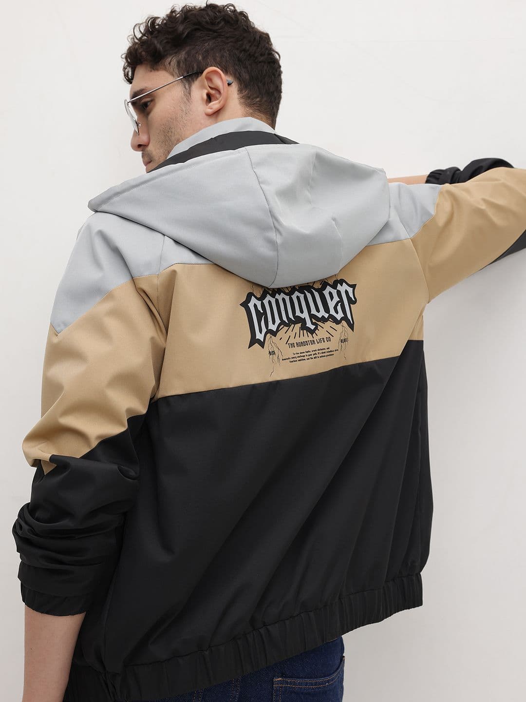 The Roadster Life Co. Colourblocked & Printed Hooded Bomber Jacket - view 1