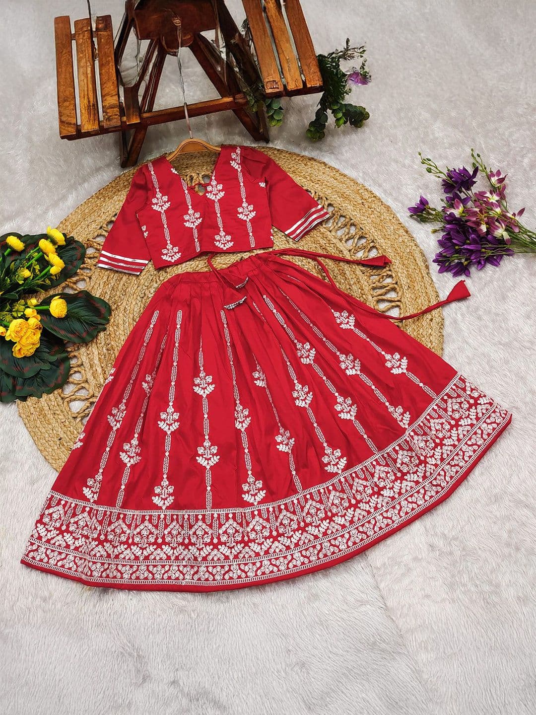 Helene Girls Floral Embroidered Thread Work Ready to Wear Lehenga With Choli - view 1