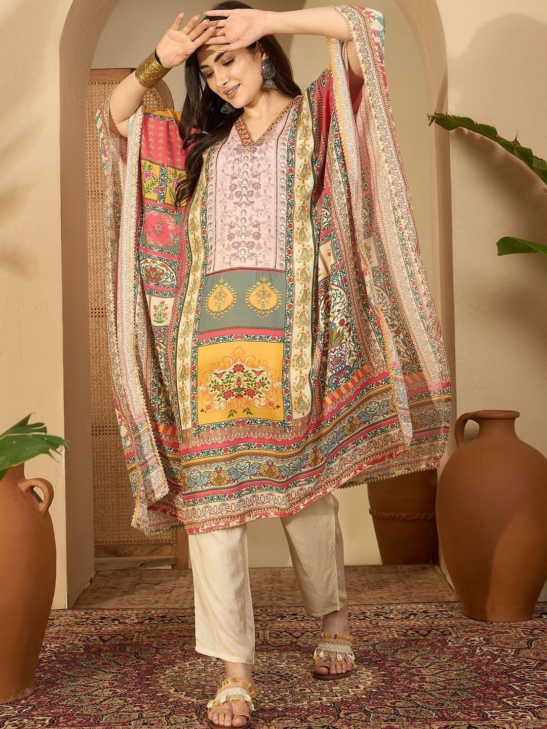 Sangria Women Printed Cotton Silk Kurta Sets - view 1