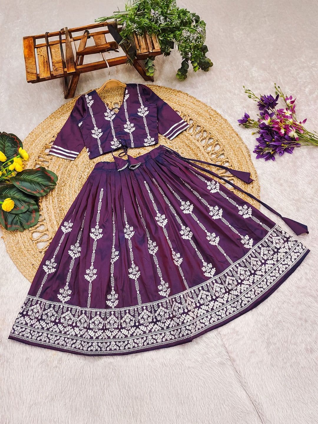 Helene Girls Embroidered Thread Work Ready To Wear Lehenga & Blouse - view 1