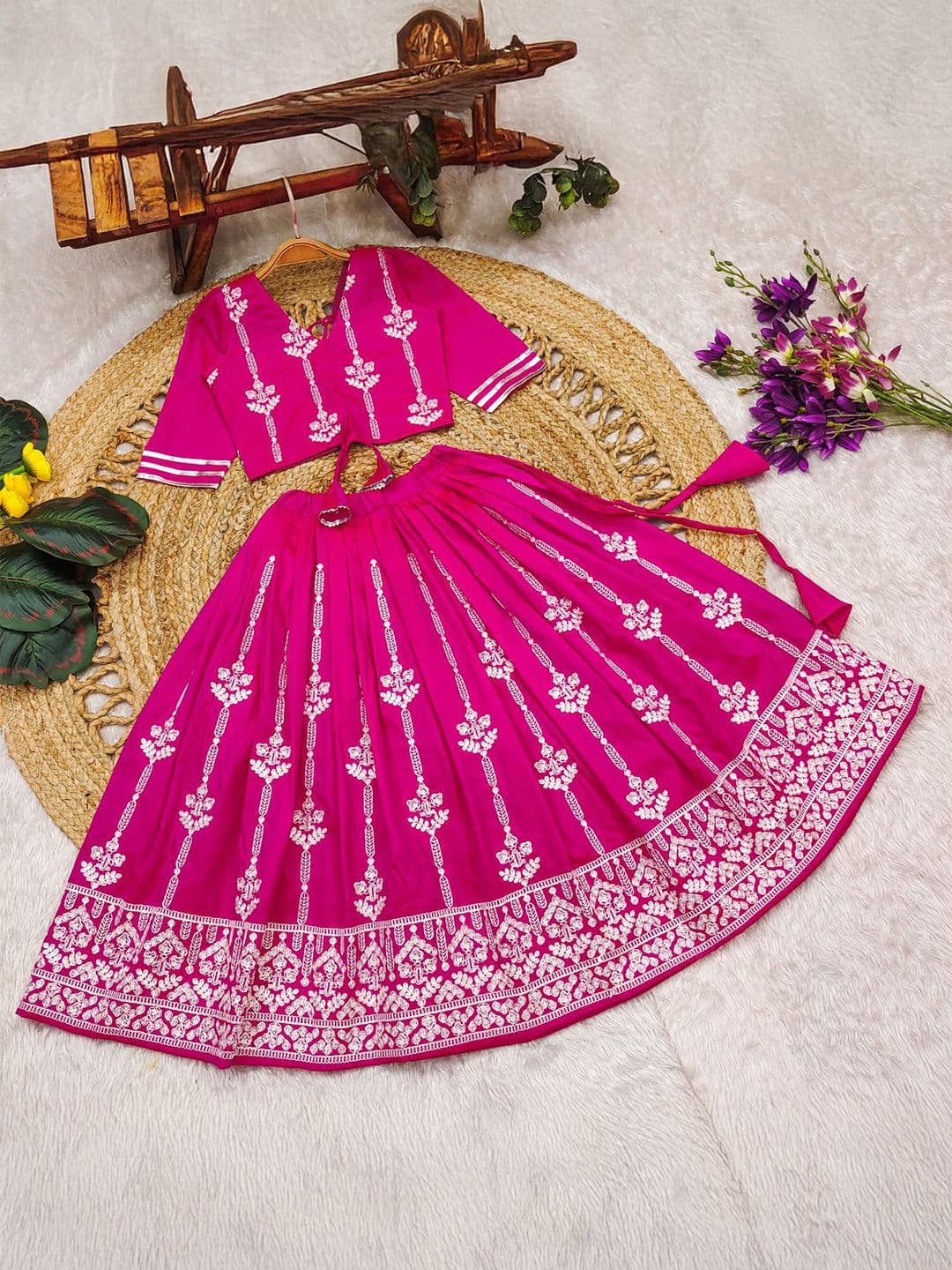 Helene Girls Embroidered Thread Work Foil Print Ready to Wear Lehenga Choli - view 1