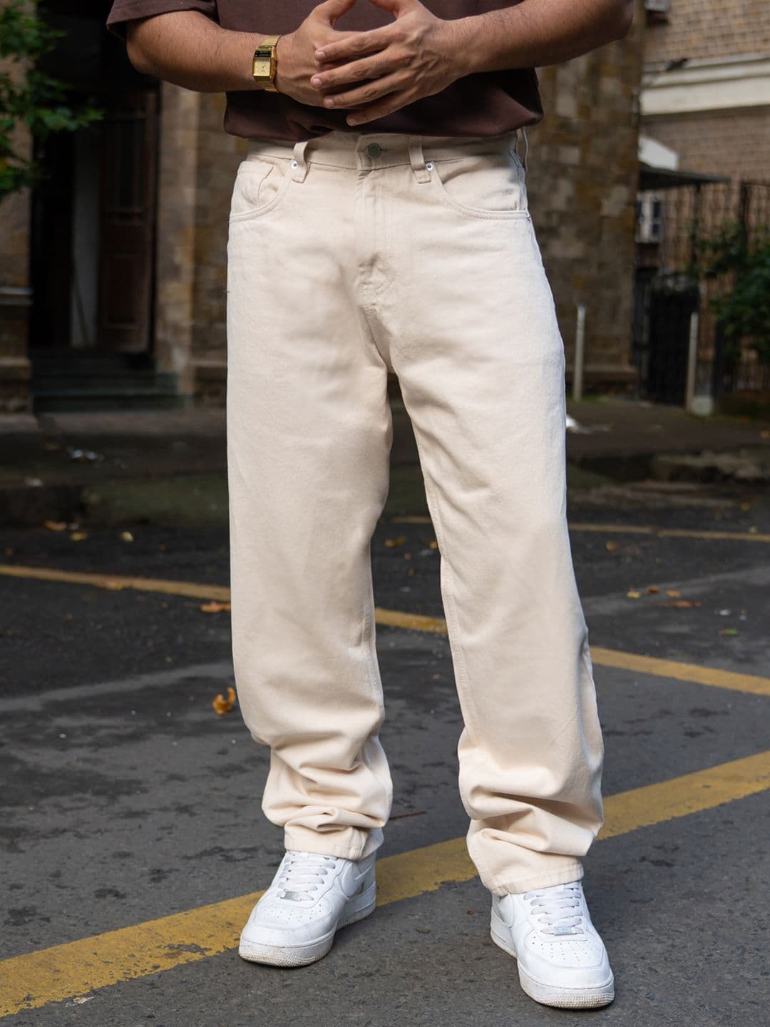 Powerlook Men Cream Baggy Fit Jeans - view 1