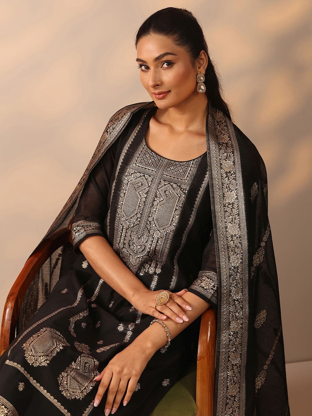 Libas Women Ethnic Motifs Embroidered Kurta with Trouser & Dupatta - view 1