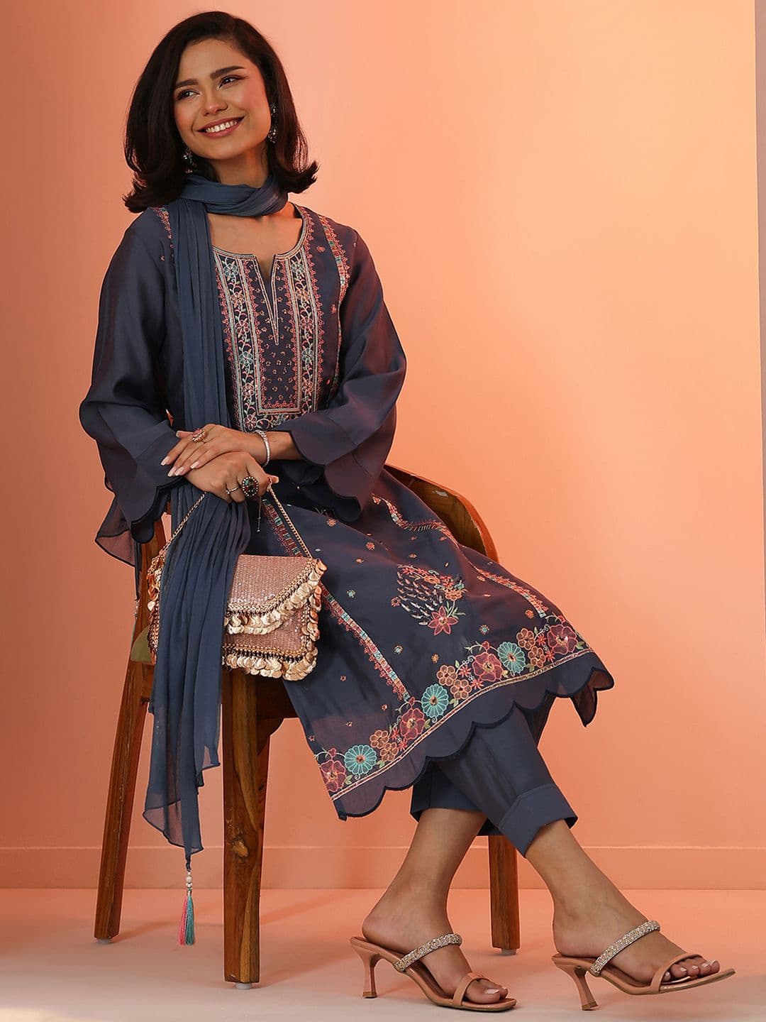 Libas Women Floral Embroidered Regular Kurta with Trousers & Dupatta - view 1