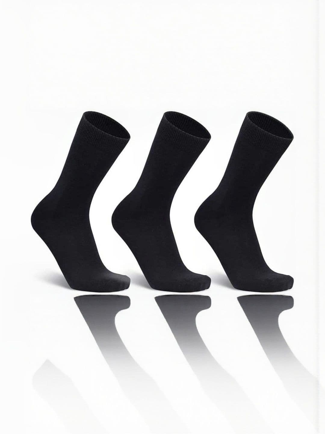 Akeeta Unisex Pack of 3 Black Full Length Cotton Plain Solid Formal Socks - view 1