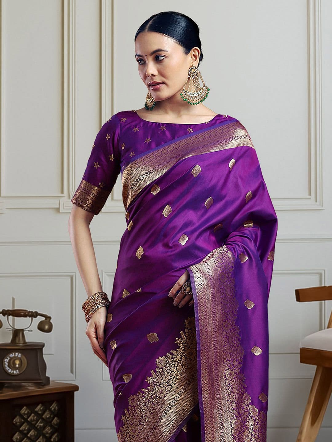 House of Pataudi Ethnic Motifs Woven Design Kanjeevaram Saree - view 1