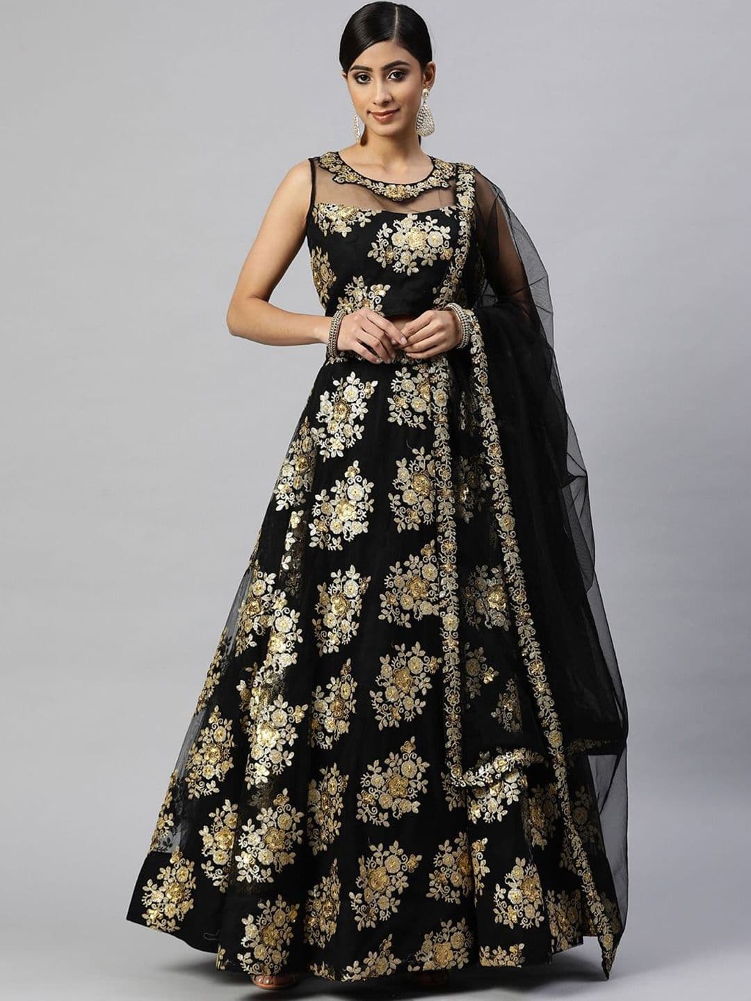 ETHNIC PLUS Sequinned Embroidered Lehenga Choli With Dupatta - view 1